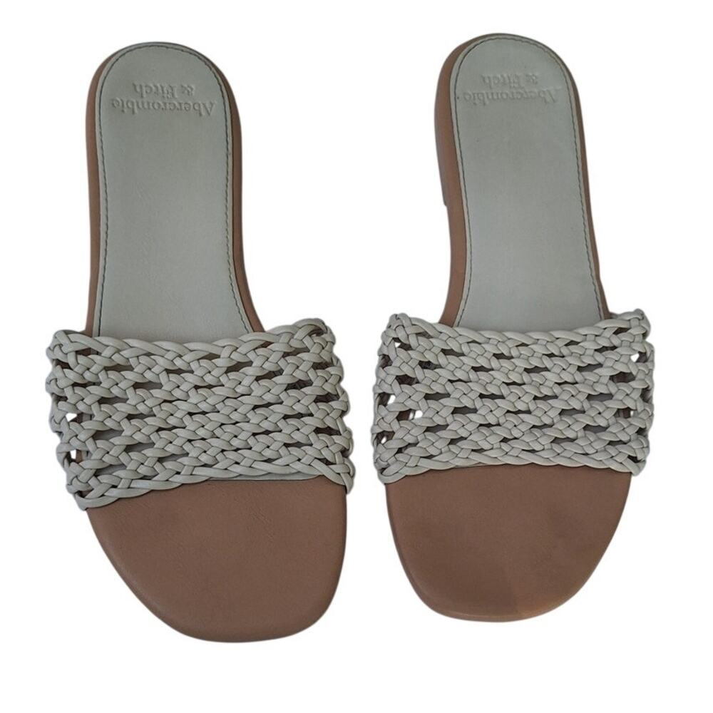 Abercrombie and Fitch Woven Slip on Slide Flat Sandals Cream, Off White Size 7.5